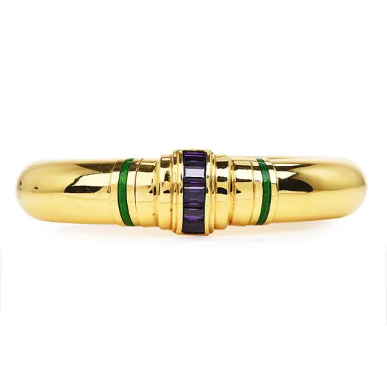 Italian Amethyst 1990's 18K Gold Bold Bangle Bracelet-Dover Jewelry