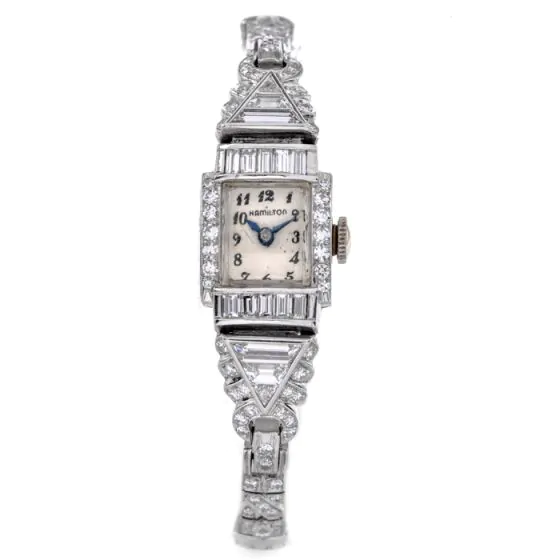 Vintage Hamilton Diamond Platinum Ladies Cocktail Watch