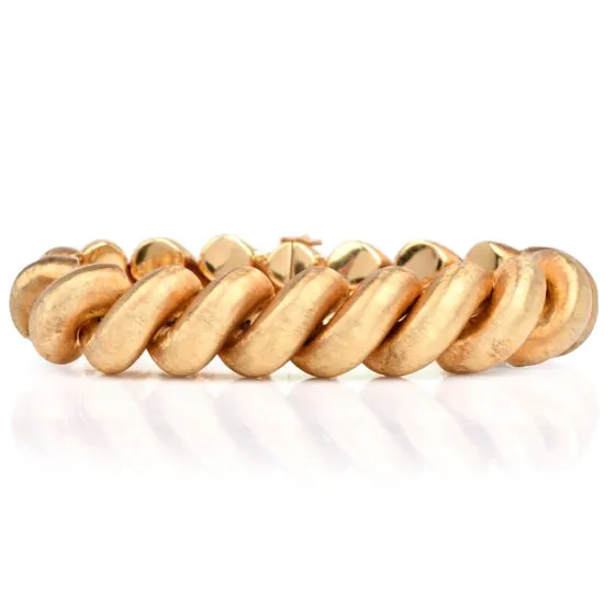 Vintage Buccellati 18K Gold Satin Finish Torsade Wide Link Bracelet 