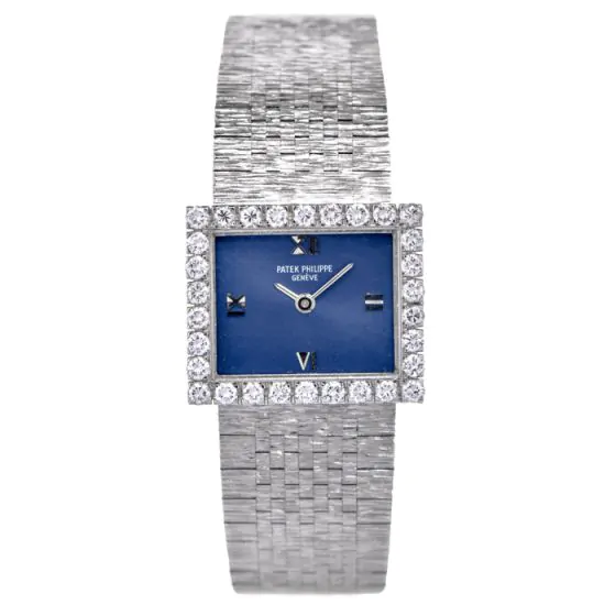 Patek Philippe Diamond Blue Dial  Gold  Ladies Watch