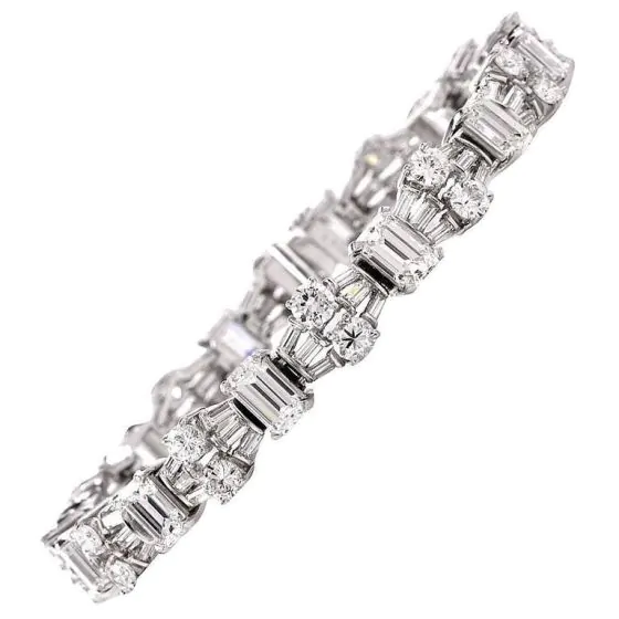 Estate 12.27 carats Emerald cut & Round Diamond Platinum Bracelet 
