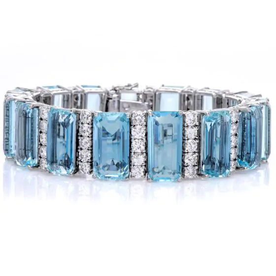 Vintage GIA Aquamarine 103.75cts Diamond Platinum Bracelet-Dover Jewelry