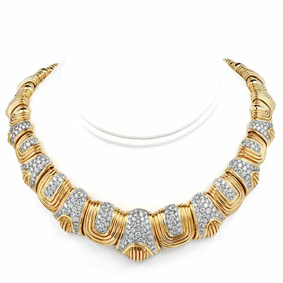 Vintage Diamond 18K Yellow Gold Platinum Choker Necklace