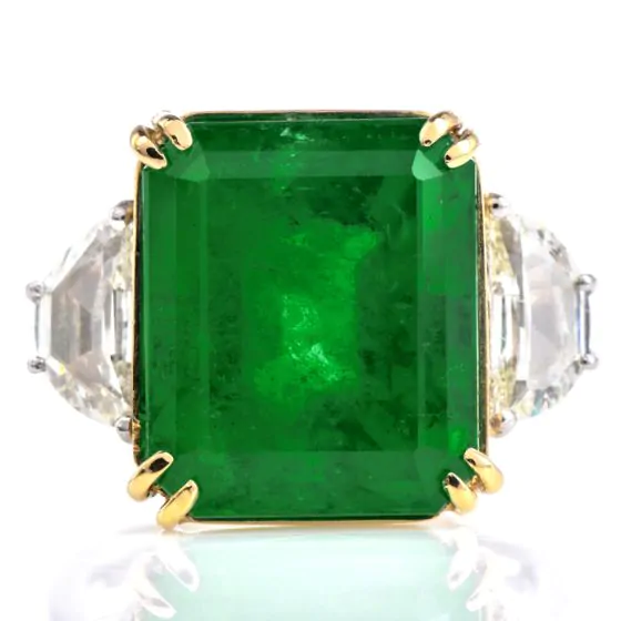 Estate 14.75ct Columbian Emerald  Diamond Platinum Statement Ring -Dover Jewelry
