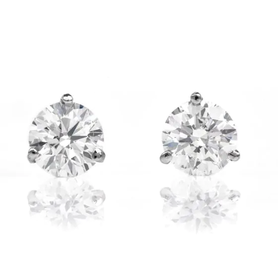 GIA 3.00cts Diamond 14K Gold Brilliant Round Stud Earrings-Dover Jewelry