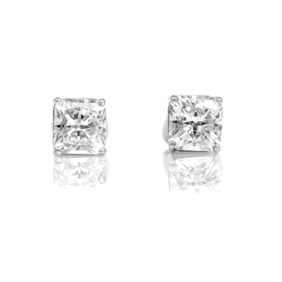 GIA 2.13cttw Square Brilliant Diamond 14K Gold  Stud Earrings-Dover Jewelry