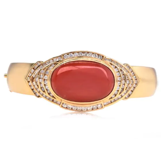 GIA Red Coral Diamond 18K Gold Statement Cuff Bracelet-Dover Jewelry