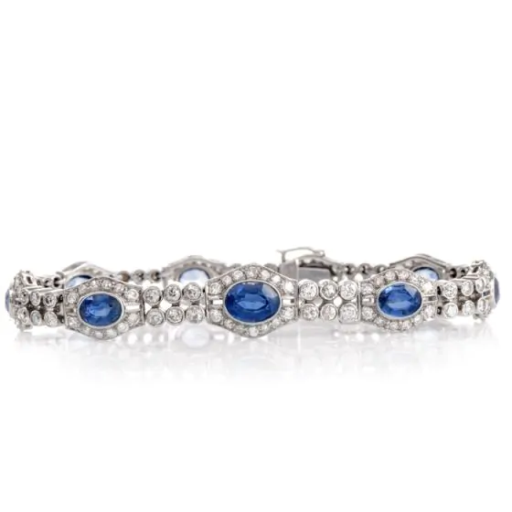 Walser Wald Vintage Deco Diamond Sapphire Platinum Bracelet 