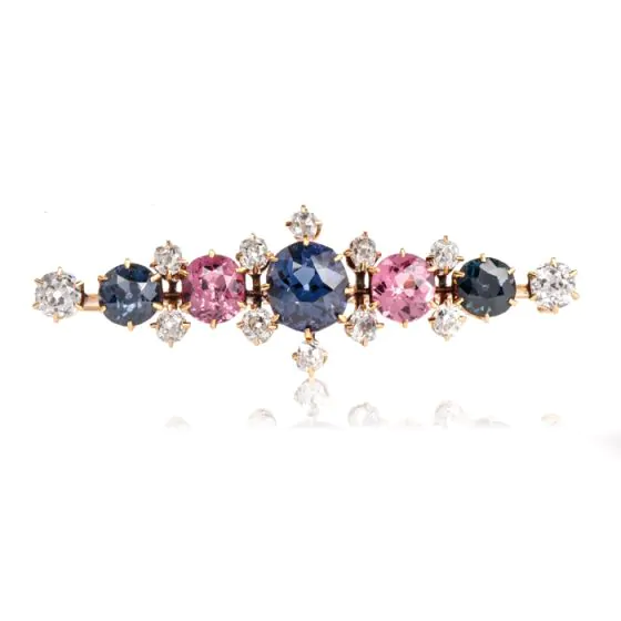 Tiffany & Co. 1900s Pink Blue Spinel Old Mine Diamond 18K Pin 