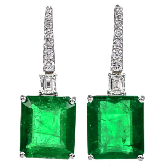 Magnificent 27.75 Carat Emerald Diamond 18k Gold Drop Earrings