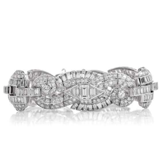 Vintage 17.75cts Emerald-Round Diamond Platinum Luxurious Bracelet