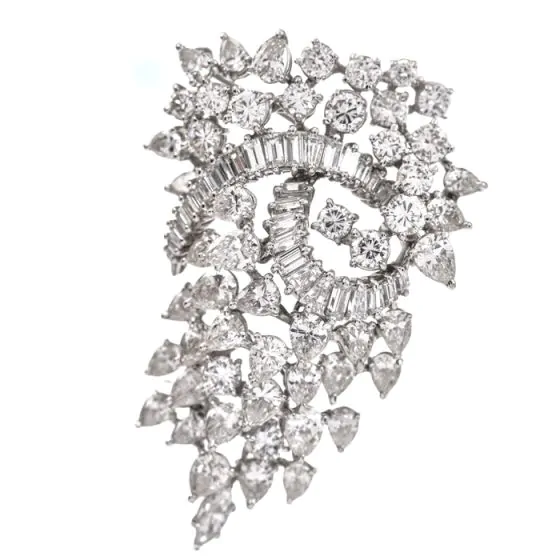 Estate 20.30 Carat Diamond Cluster Platinum Brooch Pin