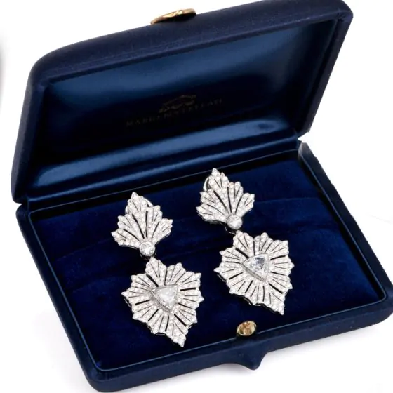 Buccellati Diamond Gold Dangle Drop Omega Clip Earrings