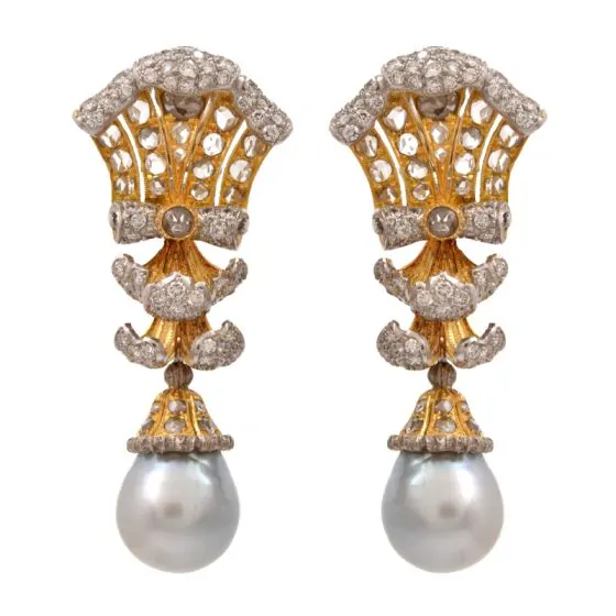 Buccellati Diamond Pearl 18k Gold Drop Earrings