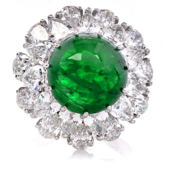 Certified Emerald 21.8cts Diamond Platinum Sugarloaf Floral Cocktail Ring|Dover Jewelry|