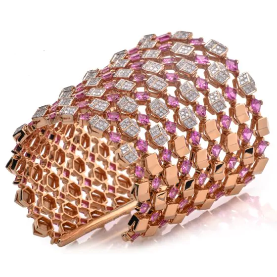 Estate Designer Paolo Costagli Sapphire Diamond 18K Pink Gold Statement Cuff Bracelet|Dover Jewelry|