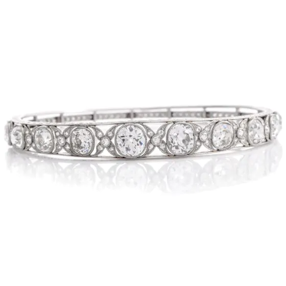  Antique Old European 10.50cts Diamond Platinum Bangle Bracelet|Dover Jewelry|