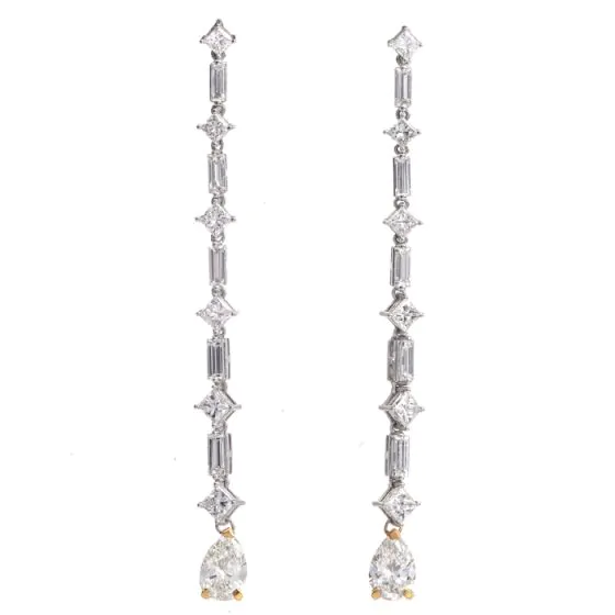 Estate 6.00ctw Diamond 18K Gold Linear Tear Drop Long Earrings|Dover Jewelry|