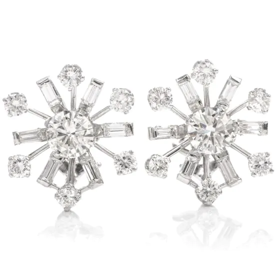 Vintage Diamond 14K Pinwheel Omega Clip Earrings