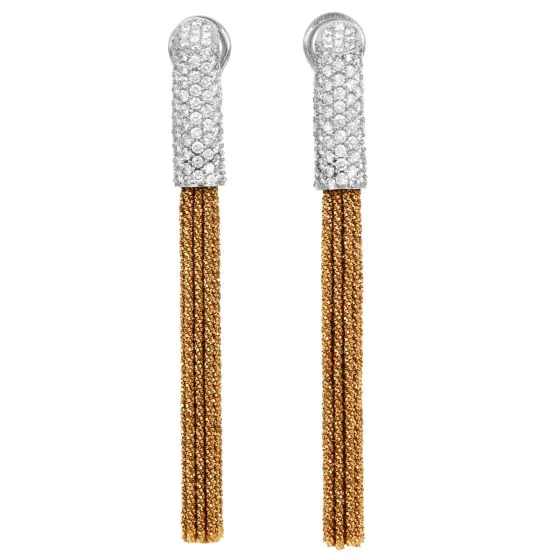 Yuri Ichihashi 3.25ct Diamond 18K Yellow Gold Platinum Woven Tassel Earrings