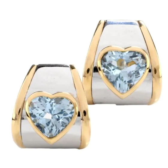 Marina B. Designer Blue Topaz Heart 18K Gold Modern Earrings