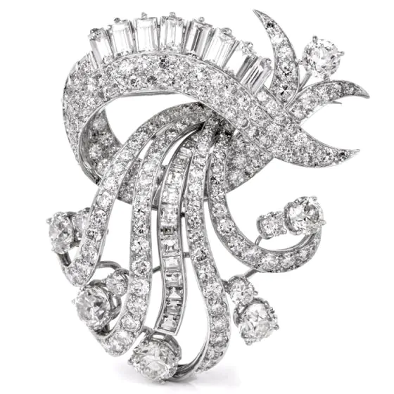 Vintage 1950's 18.00cts Diamond Brooch Platinum Pin