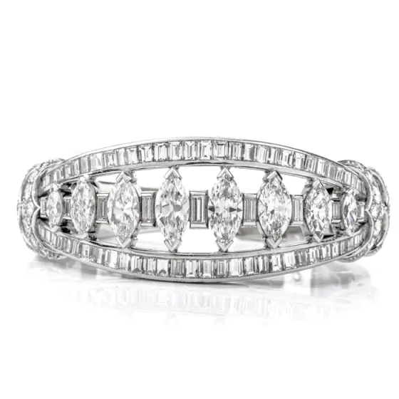 Vintage 16.95ct Marquise Diamond Platinum Gold Cuff Bangle Bracelet