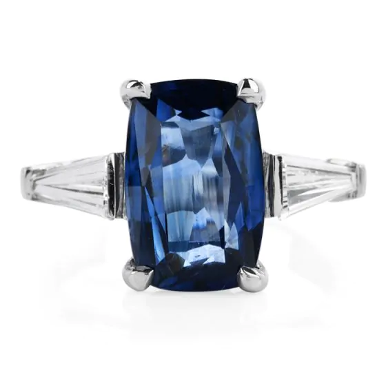 GIA Certified 6.15cts  Ceylon No Heat Natural Sapphire and Diamond Platinum Ring 