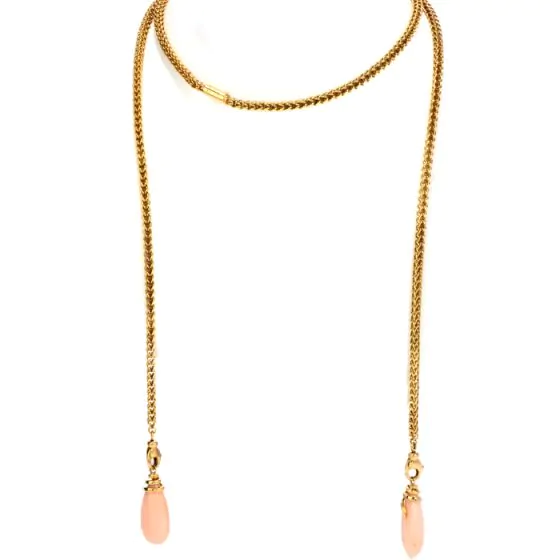 Vintage Coral 18K Gold Convertible Drop Necklace Earring Jackets