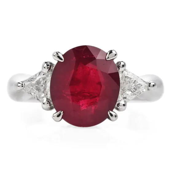Estate GIA 4.09cts Ruby Diamond Platinum Three Stone cocktail Ring