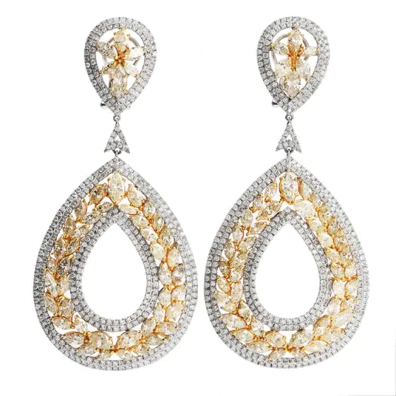 Estate 27.20 Carat Diamond Gold Floral Large Drop Earrings