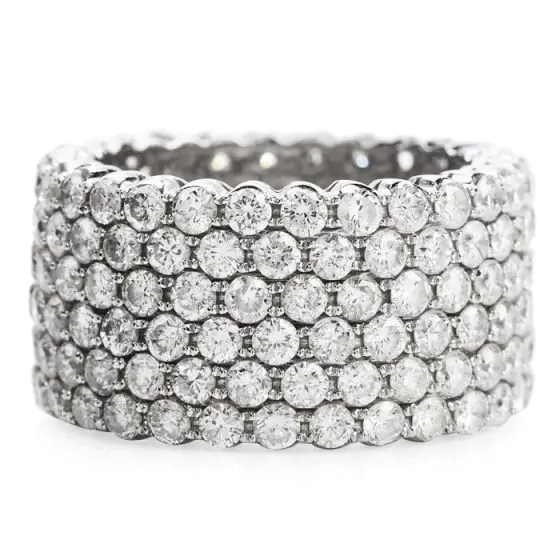 Wide 6 Row Diamond Eternity Band Ring Size 7.5