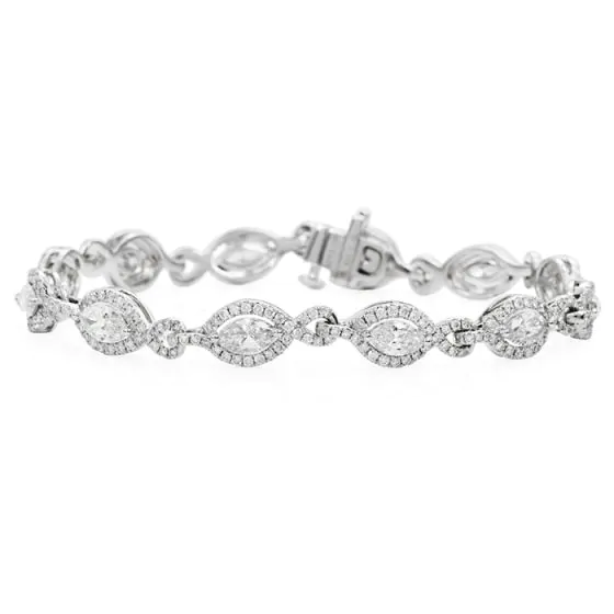 Estate 4.25ct Marquise Cut Diamond 18K White Gold Infinity Link Diamond Bracelet