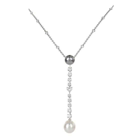 Cartier Calin Collection Heart Diamond Tahitian South Sea Pearl Lariat Drop Gold-Necklace