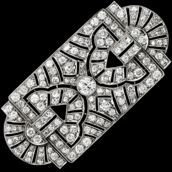 Antique Art Deco 5.50ct Diamond Platinum Filigree Geometric Open Brooch Pin