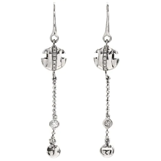Gucci Vintage Diamond 18K White Gold Ball Bead Dangle Drop Earrings|Dover Jewelry|
