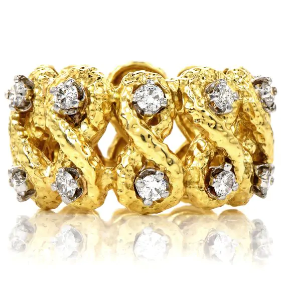 Vintage David Webb Diamond 18K Yellow Gold Platinum Infinity Eternity Band Ring