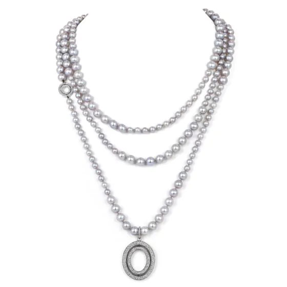 Modern Ivanka Trump Diamond  Pearl 18K Gold Pendant 66'' Long Strand Necklace