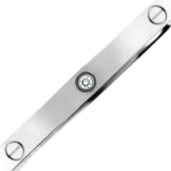 Cartier Love Diamond 18K White Gold Small Model Bangle Bracelet Size 16