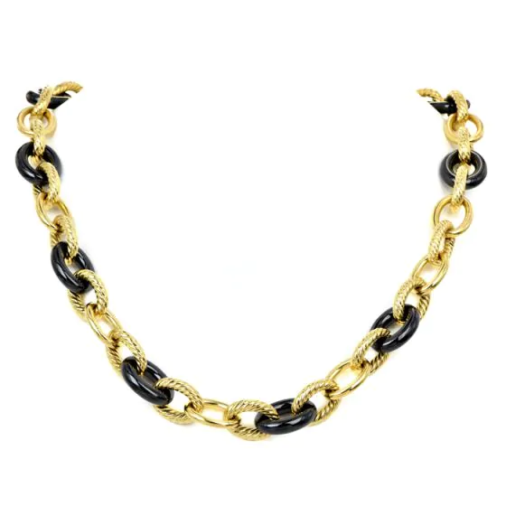 David Yurman 18K Yellow Gold Hematite 17 mm Link Necklace - Dover Jewelry