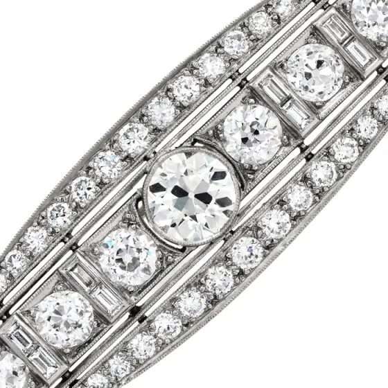  Antique Deco 6.55cts  Old European Diamond Platinum Filigree Brooch Bar Pin