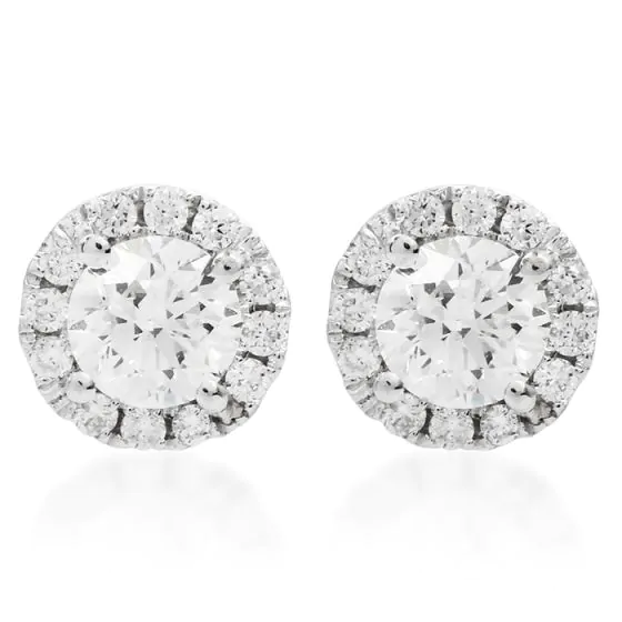Estate 0.71ct Diamond 14K White Gold Small Halo Stud Earrings