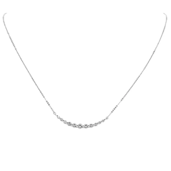 Estate 1.01cts Diamond 14K White Gold Graduated Diamond Pendant Link Chain Necklace