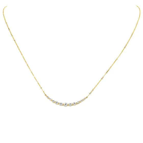 Estate Graduated 1.01cts Diamond 14K Yellow Gold Smile Pendant Chain Necklace