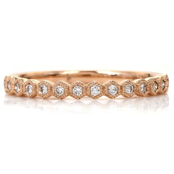 Estate Diamond Rose Gold Hexagonal Stackable Wedding Band Ring