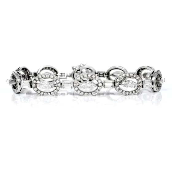 Estate Diamond 18K Gold Oval Style Link Bracelet-Dover Jewelry