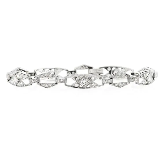 Vintage Diamond Platinum Elegant Geometric Link Bracelet-Dover Jewelry