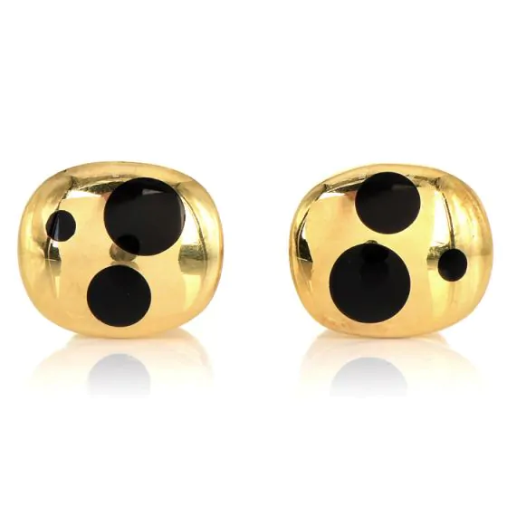 Vintage Retro Onyx 18K Yellow Gold Black Dot Tuxedo Cufflinks