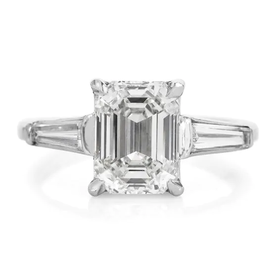 3.41cts GIA Emerald-Cut Diamond Baguette Platinum Engagement Ring
