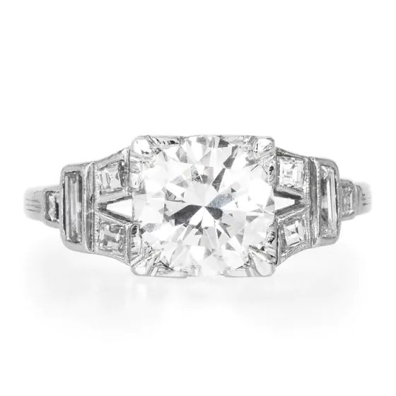GIA 1.42 Carat Diamond Platinum Vintage Deco Engagement Ring
